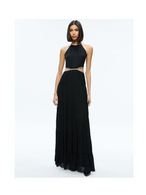 Alice + Olivia Myrtice Embellished Cut Out Maxi Dress / Size 10 / Black Prom